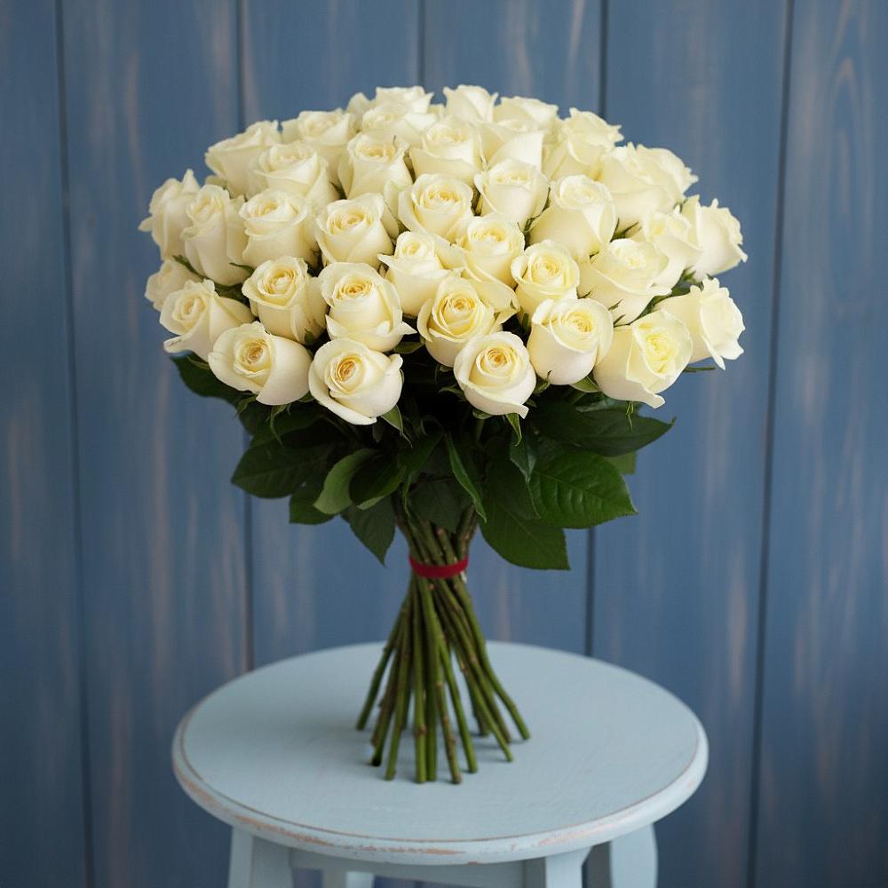 Букет 51 Белая роза Эдлесс Лав в Пересвете