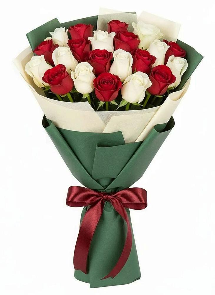 Букет Микс из красных и белых роз в Пересвете