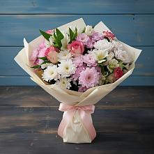 Букет цветов из:  Хризантемы, Альстромерии и Розы в Пересвете