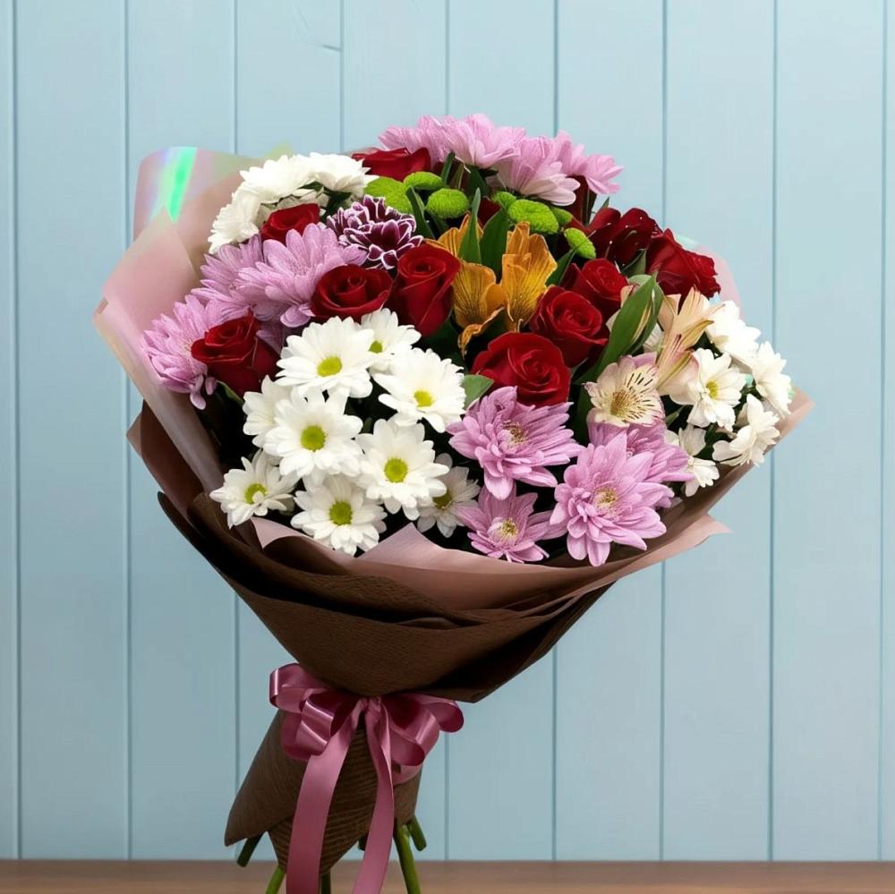 Букет цветов из: Розы, Хризантемы и Альстромерии в Пересвете
