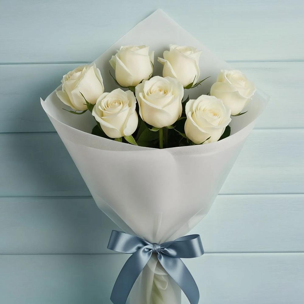 Букет 7 Белых роз Эдлесс Лав в Пересвете